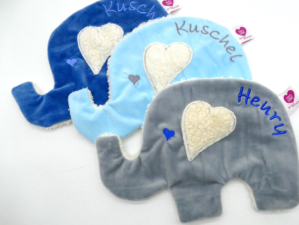 Knistertuch ♥ Elefant mit Herz ♥ und deinem Wunschnamen